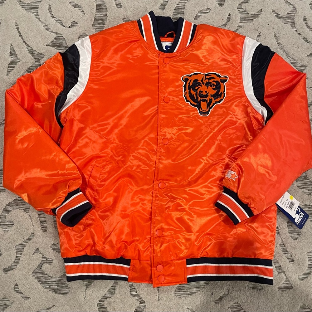 NWT Starter Chicago Bears NFL Orange Snap Up Jacket Mens L